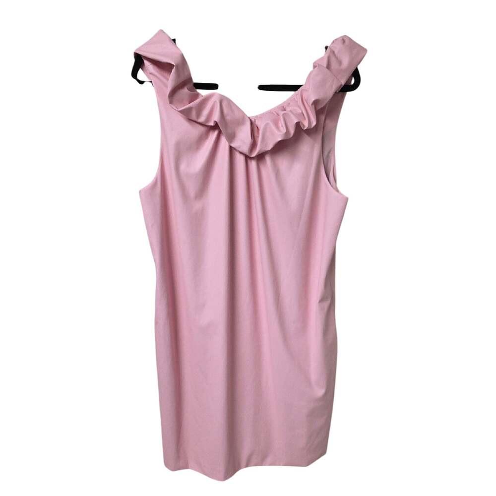 Trina Turk Twin Falls Pink Faux Leather Ruffle Neck Dress Womens Size XL